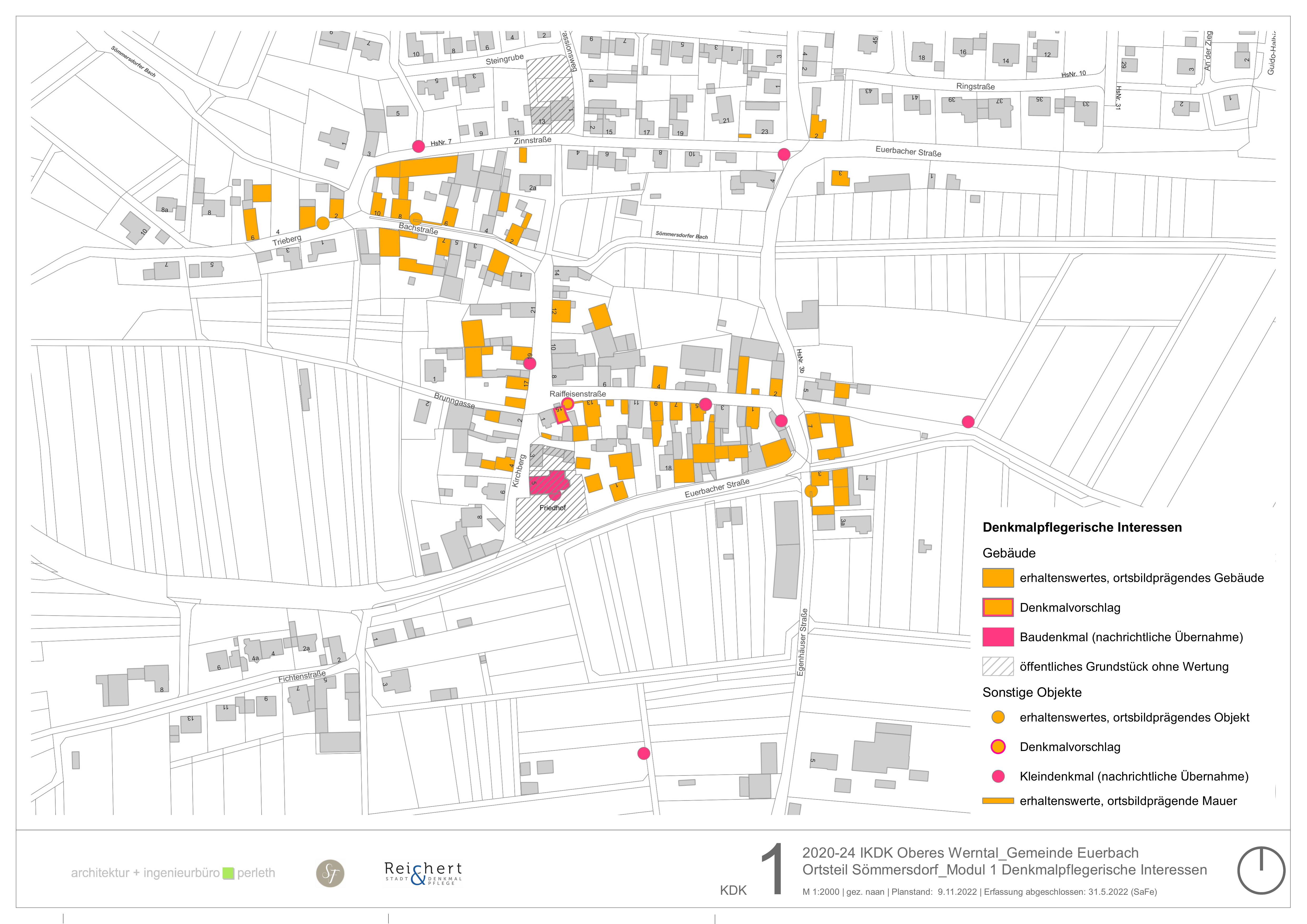 Karte der denkmalpflegerischen Interessen für Sömmersdorf (Gemeinde Euerbach, Lkr. Schweinfurt) Datenerhebung: Sabine Fechter, 2022, GIS-Bearbeitung: Büro Perleth, Schweinfurt